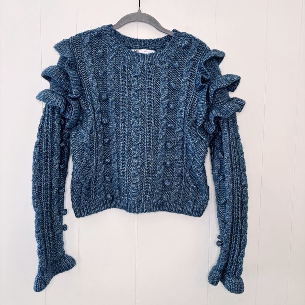 Zara Blue Ruffle Sweater M